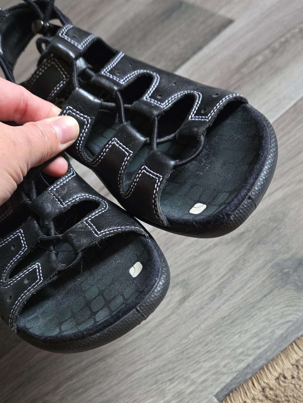 ECCO Black Sporty Lace-Up Slingback Comfort Sandals Leather Outdoor Walking - Picture 5 of 14